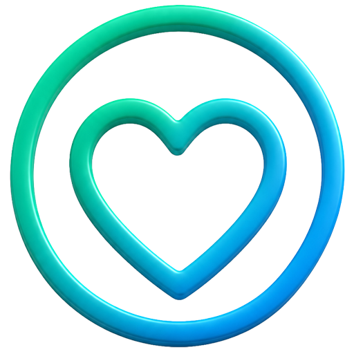 Ein Herzsymbol mit blau-grünem Farbverlauf in einem Kreis auf weißem Hintergrund.